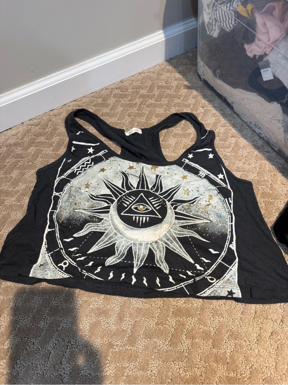 Black Sun & Eye Graphic Racerback Crop Tank Top